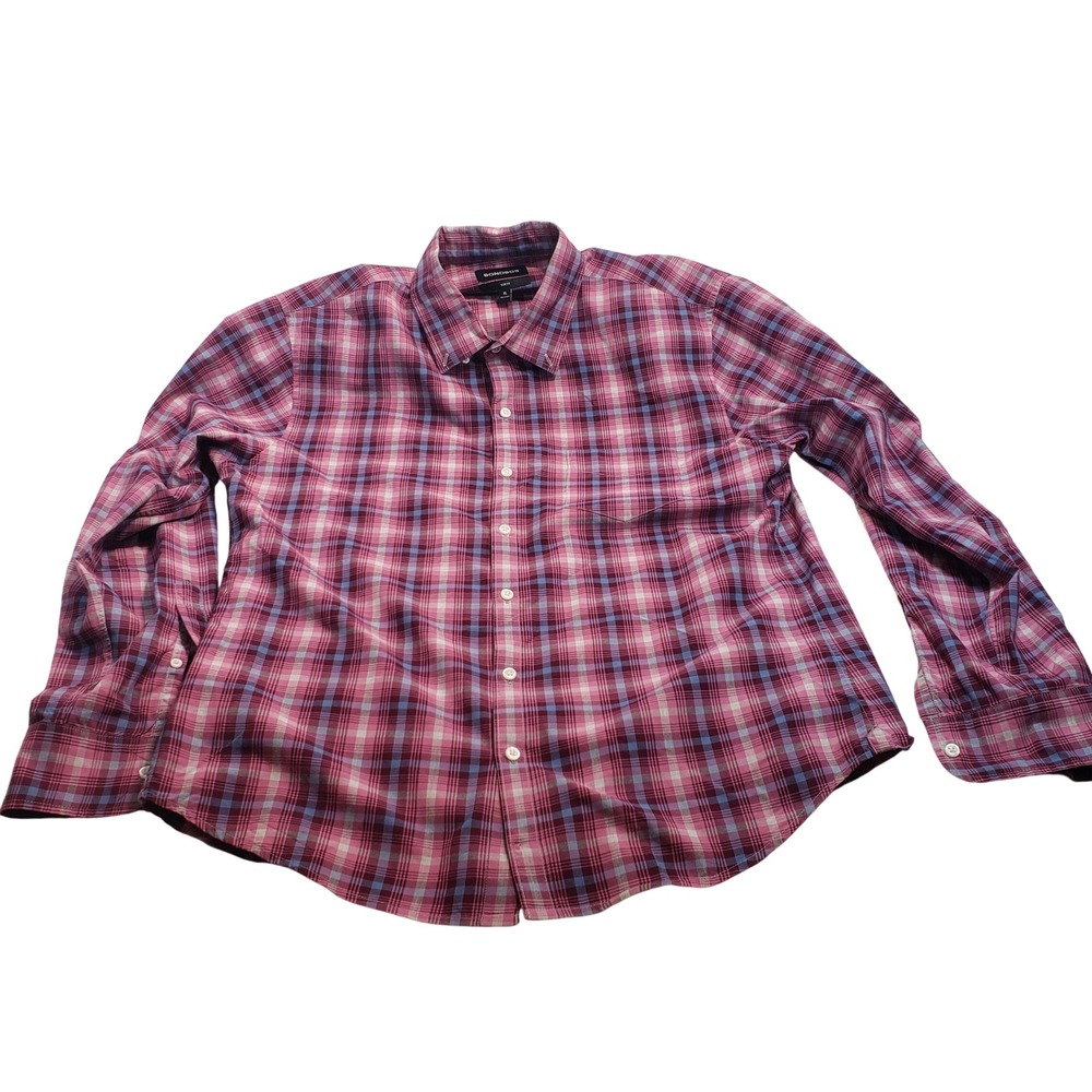 Bonobos Plaid Button Down Shirt Men XL Slim Fit Pink Purple Blue Cotton Long Slv
